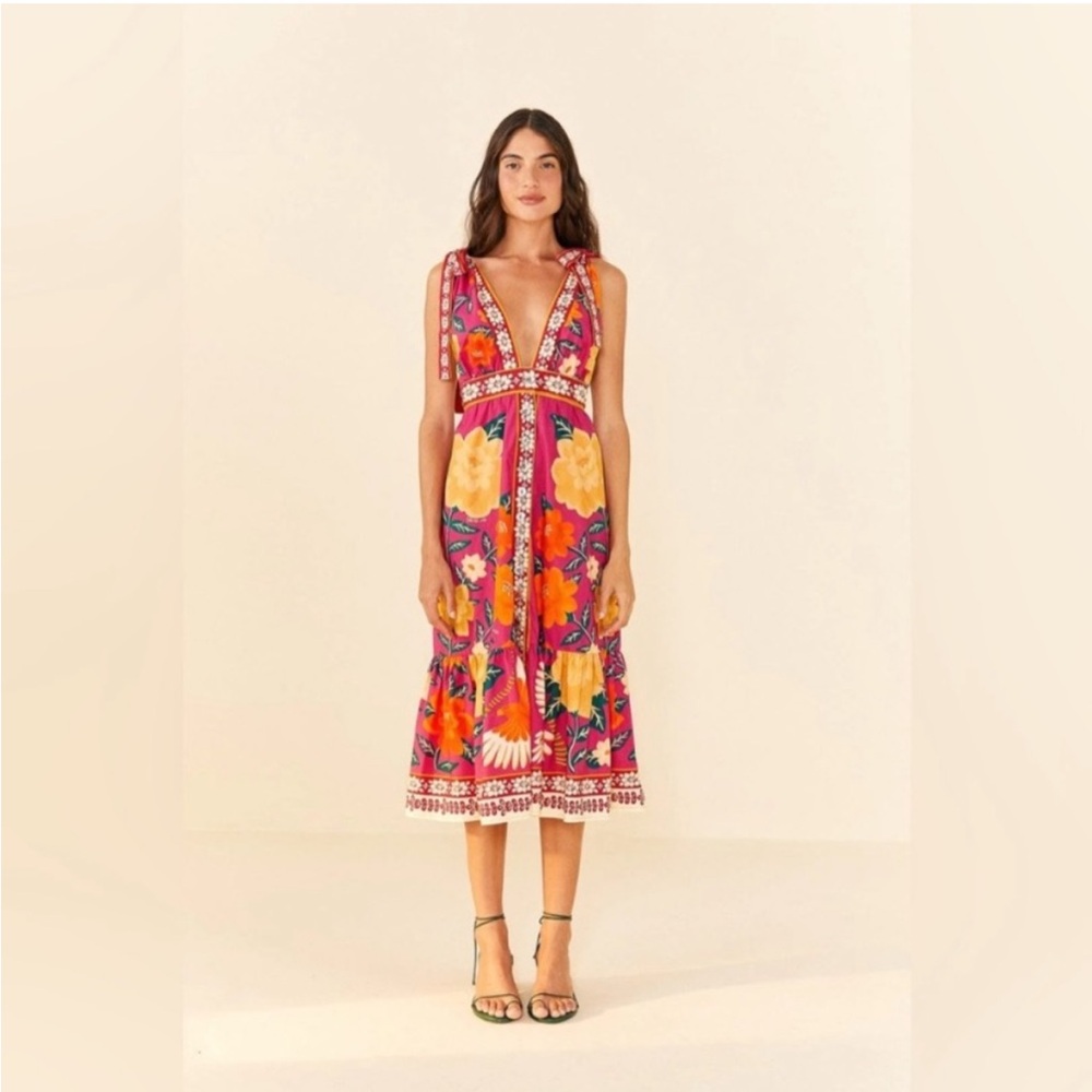Farm Rio Flower Tapestry Midi Dress Pink
